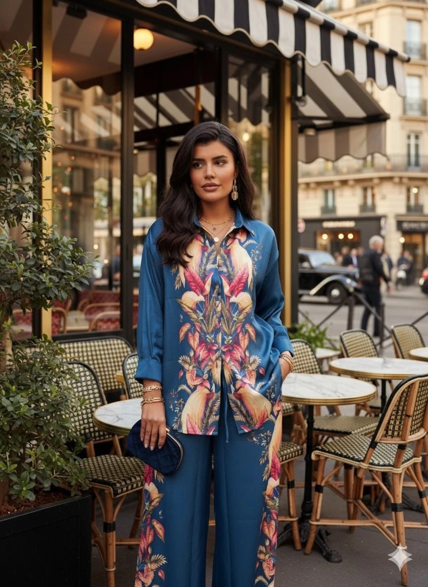 Zimmrman Desen Modal Saten Takım Mavi