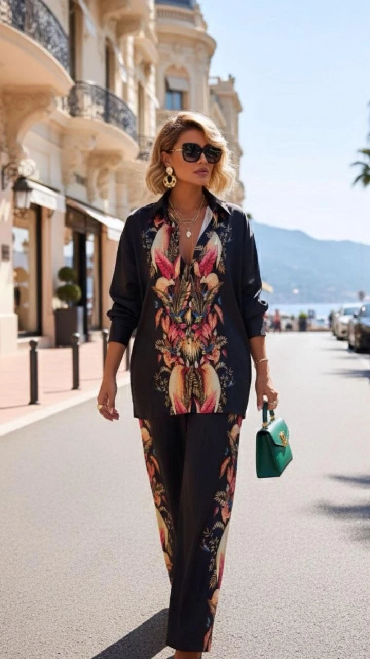 Zimmrman Desen Modal Saten Takım Siyah