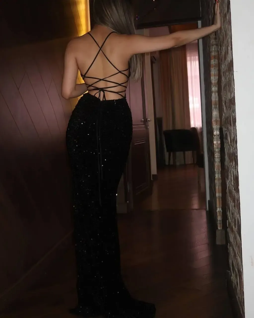 Likralı Pulpayet İşleme Dekolteli Maxi Elbise