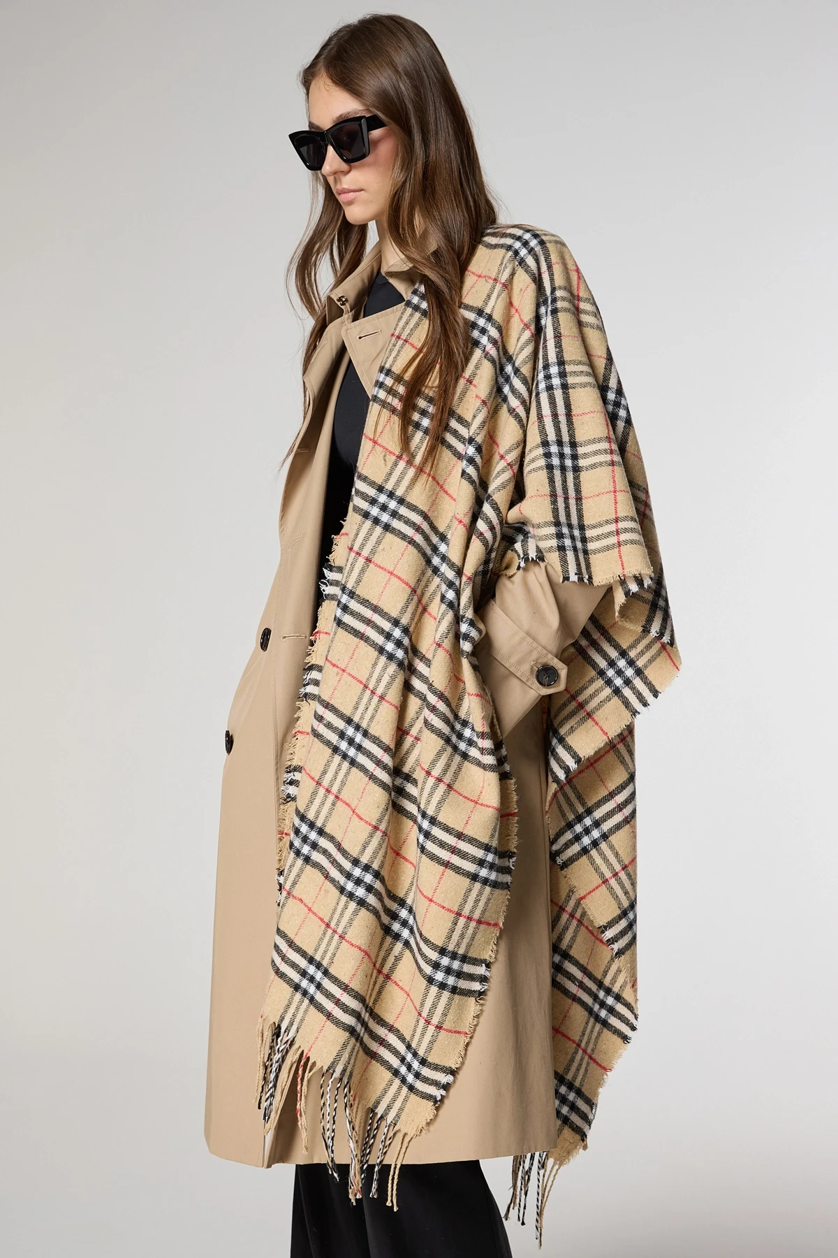 13814 Yumuşak Dokulu Püsküllü Ekose Desen Safran Kalın Omuz Şal Atkı