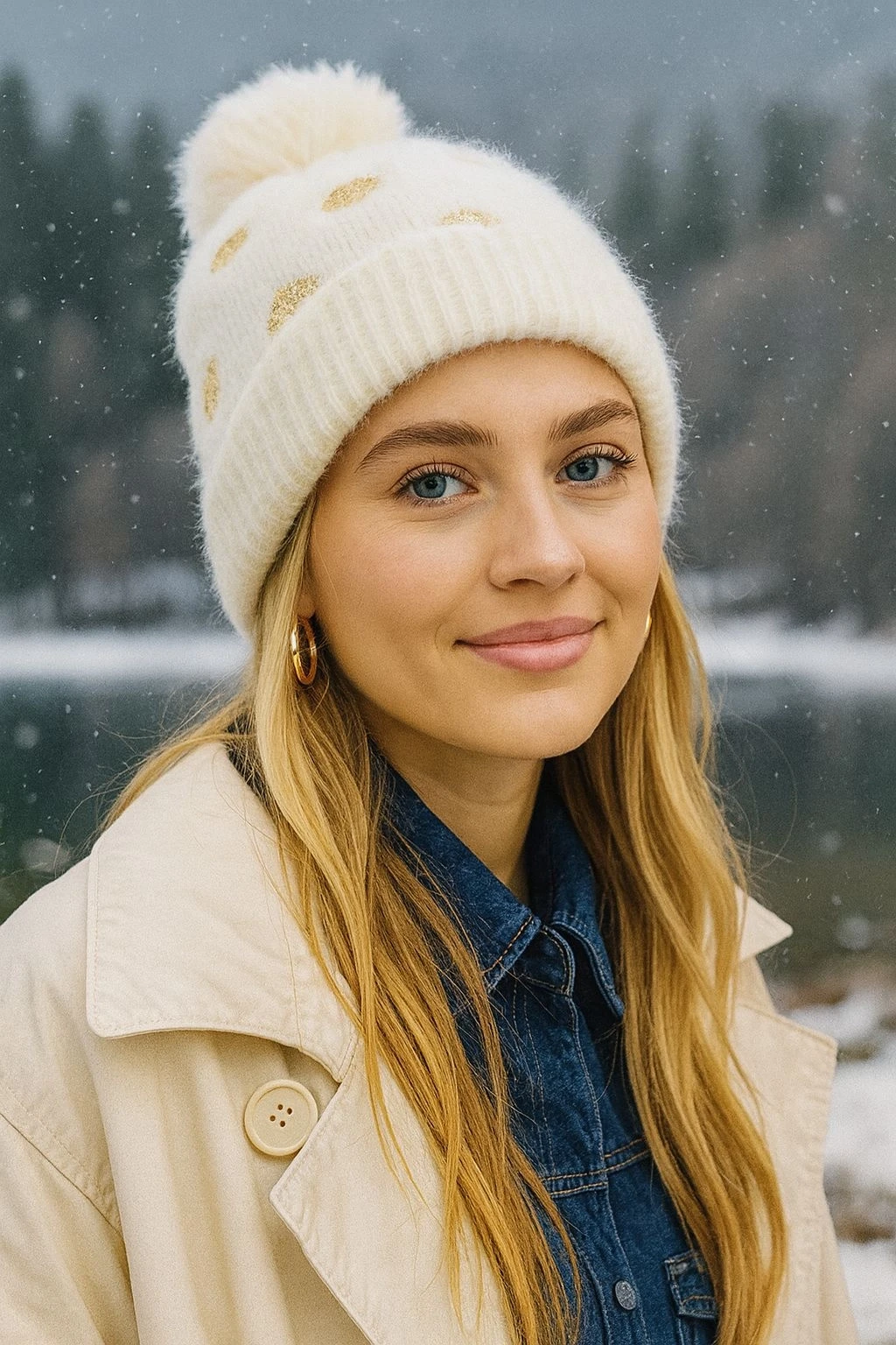 14441 İçi Polarlı Ekru Triko Örgülü Bere