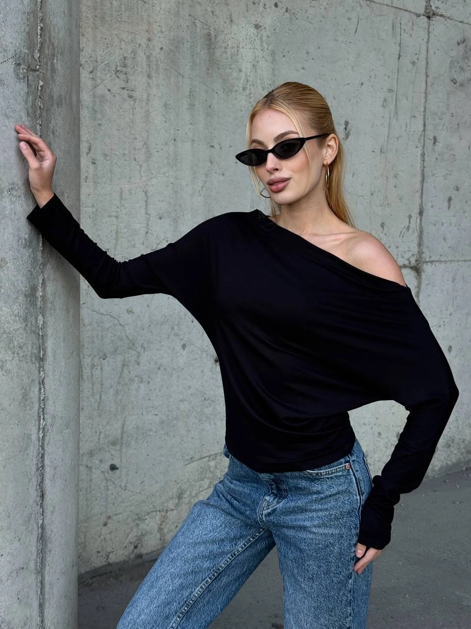 Asimetrik Detay Uzun Kol Bluz