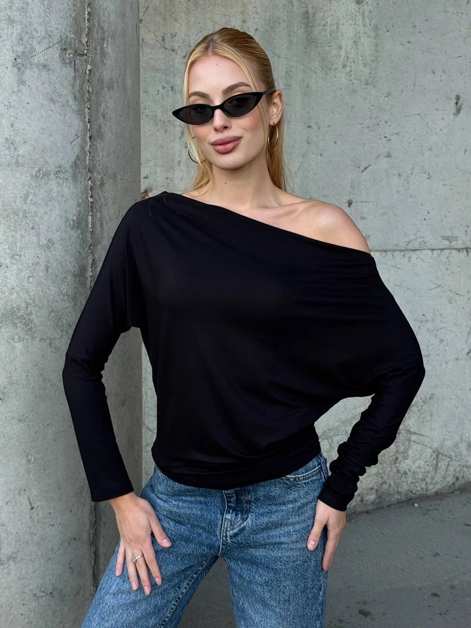 Asimetrik Detay Uzun Kol Bluz