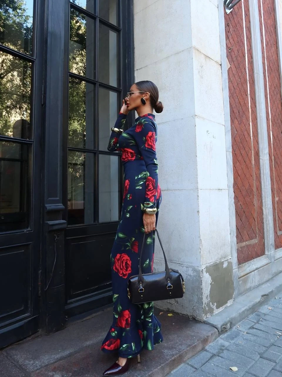 Balıkçı Yaka Desenli Maxi Boy Elbise