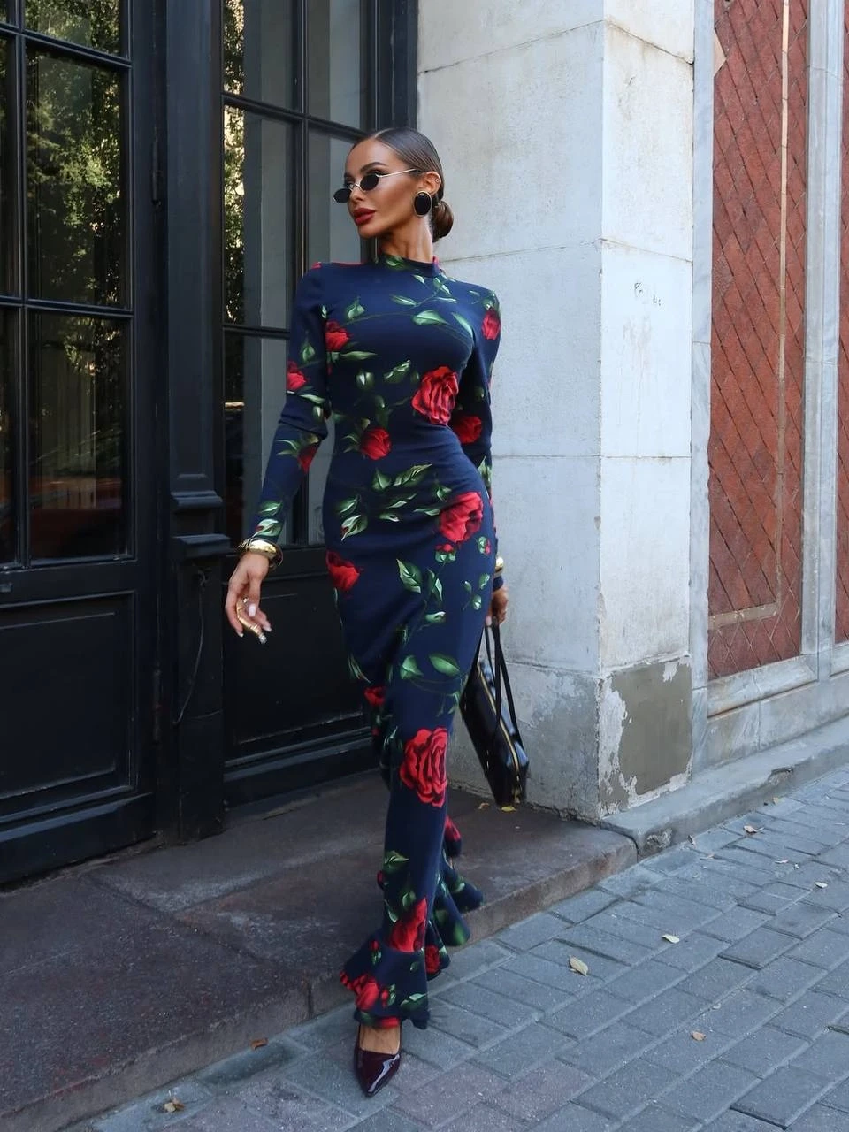 Balıkçı Yaka Desenli Maxi Boy Elbise