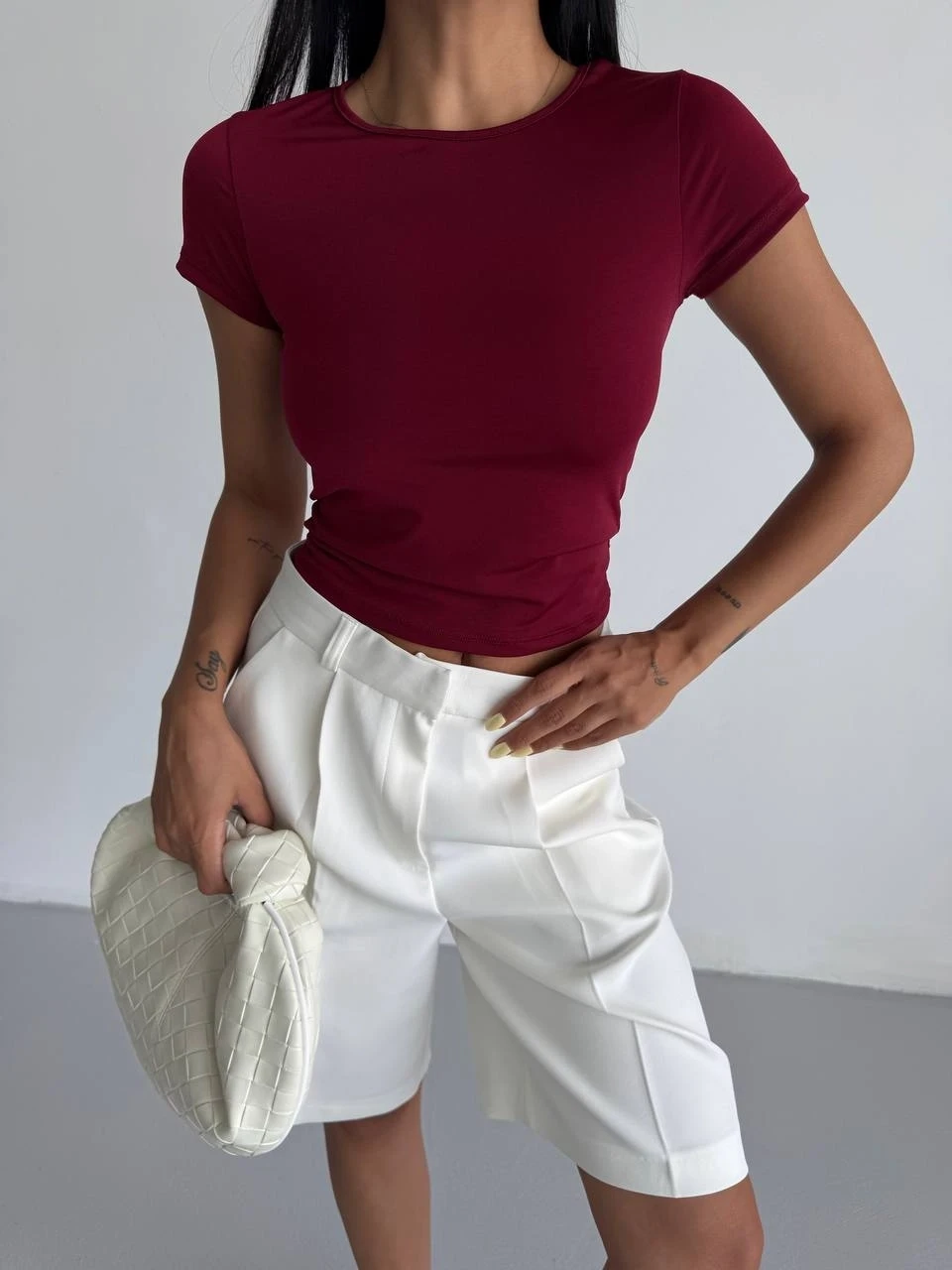 Basic Kısa Kol Sandy Bluz Bordo