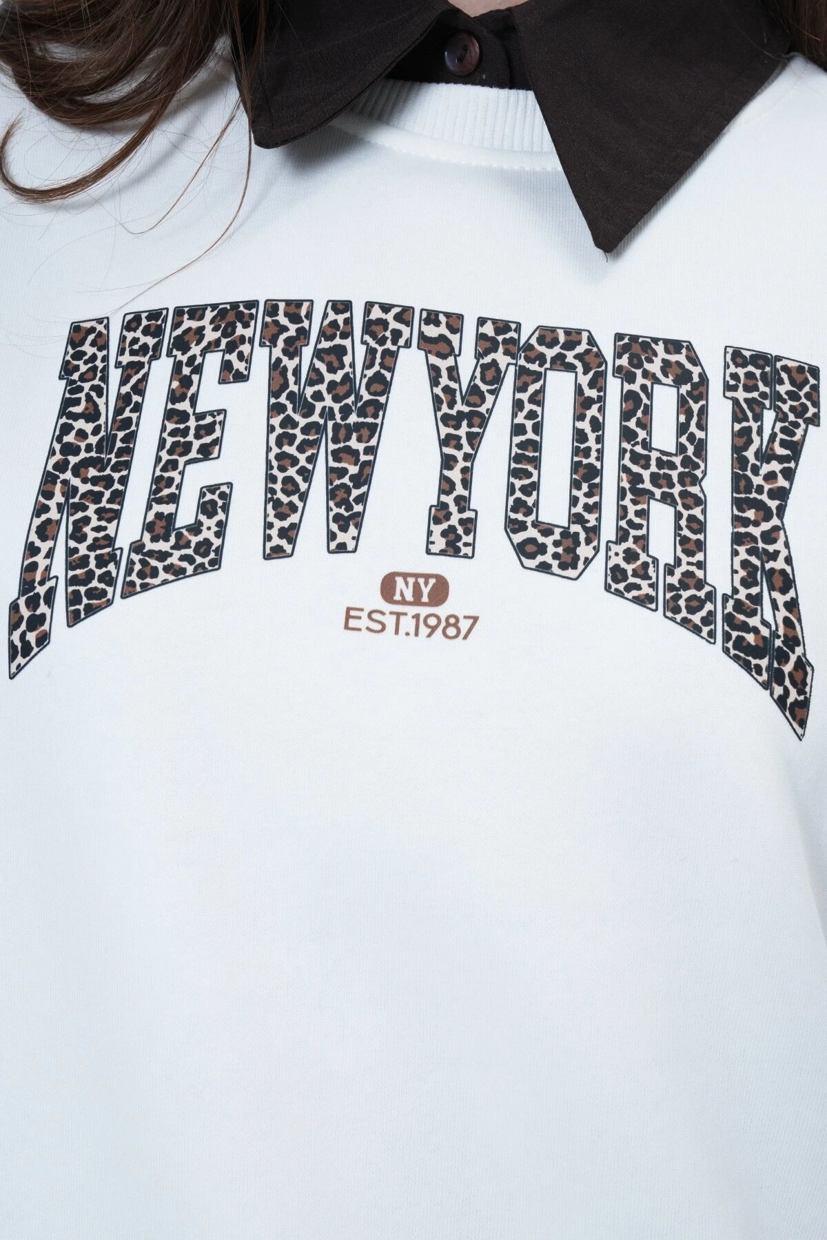 Baskılı Bisiklet Yaka 3 İplik Sweatshirt