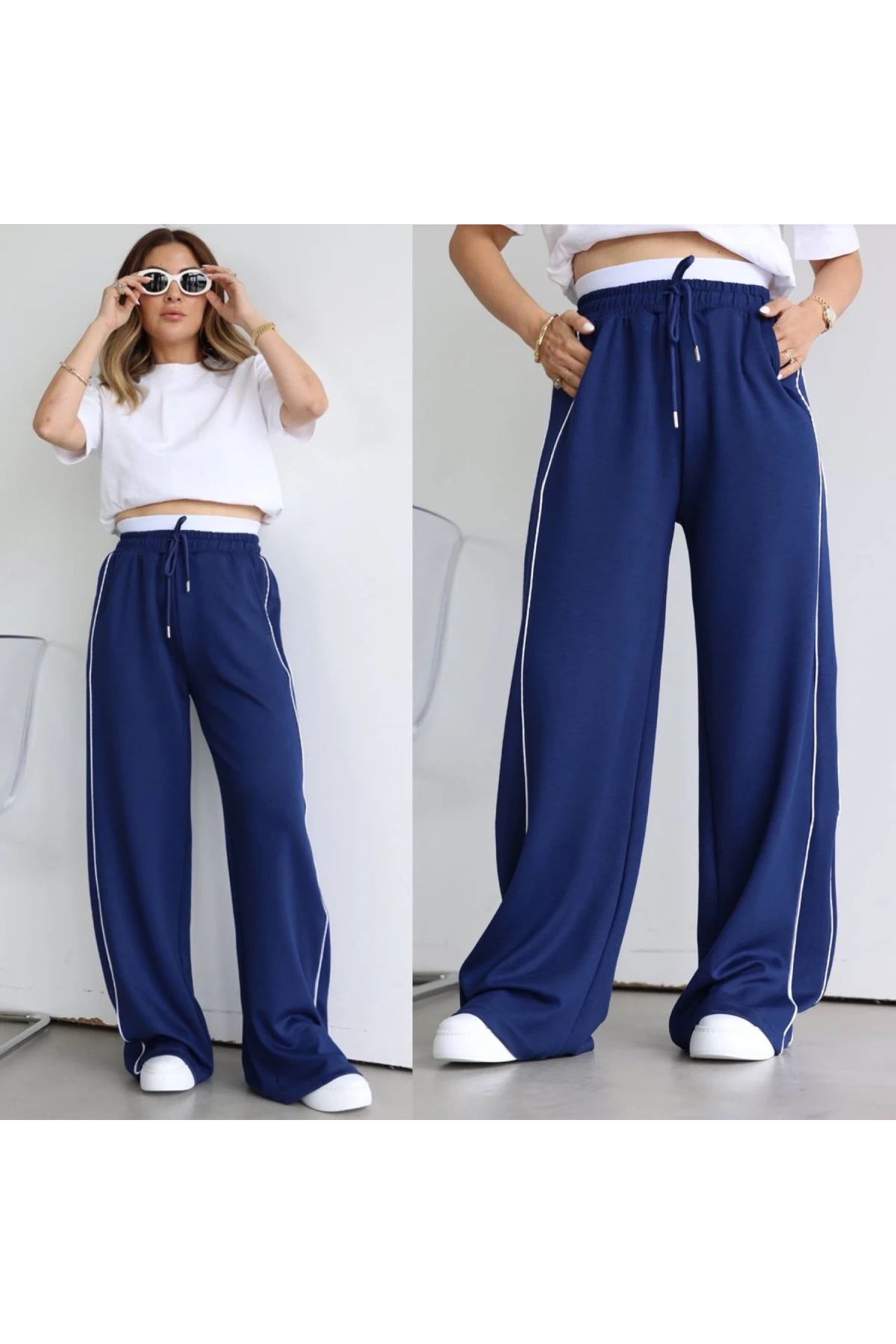 Bel Parça Detay Yanları Şeritli Modal Kumaş Eşofman Altı