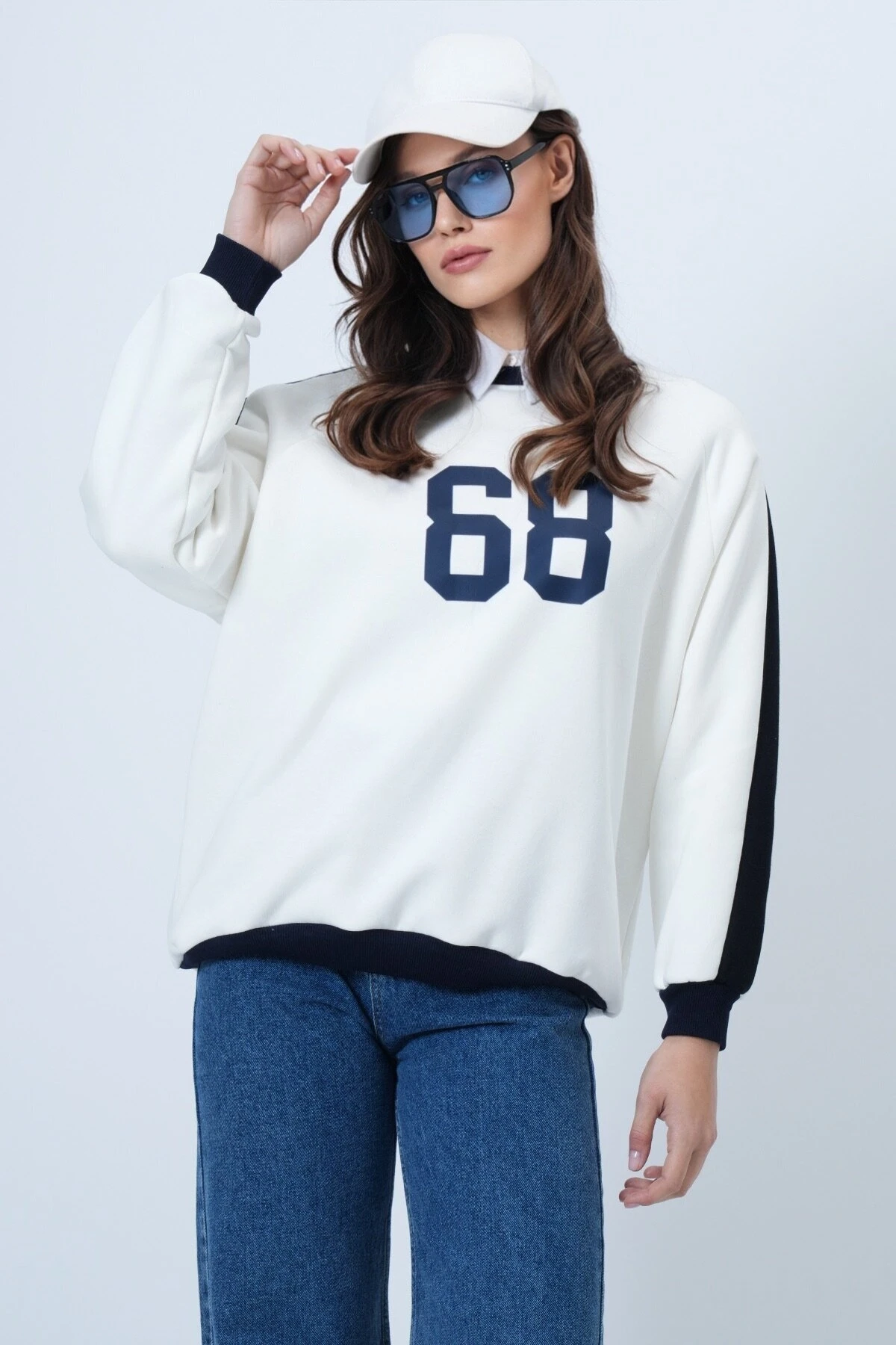 Bisiklet Yaka 3 İplik Oversize Baskılı Sweatshirt