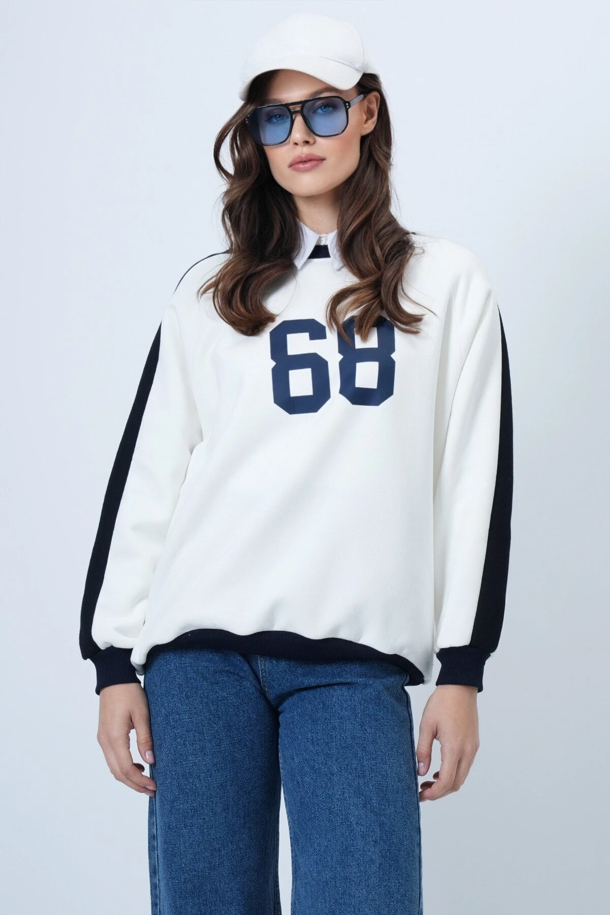 Bisiklet Yaka 3 İplik Oversize Baskılı Sweatshirt