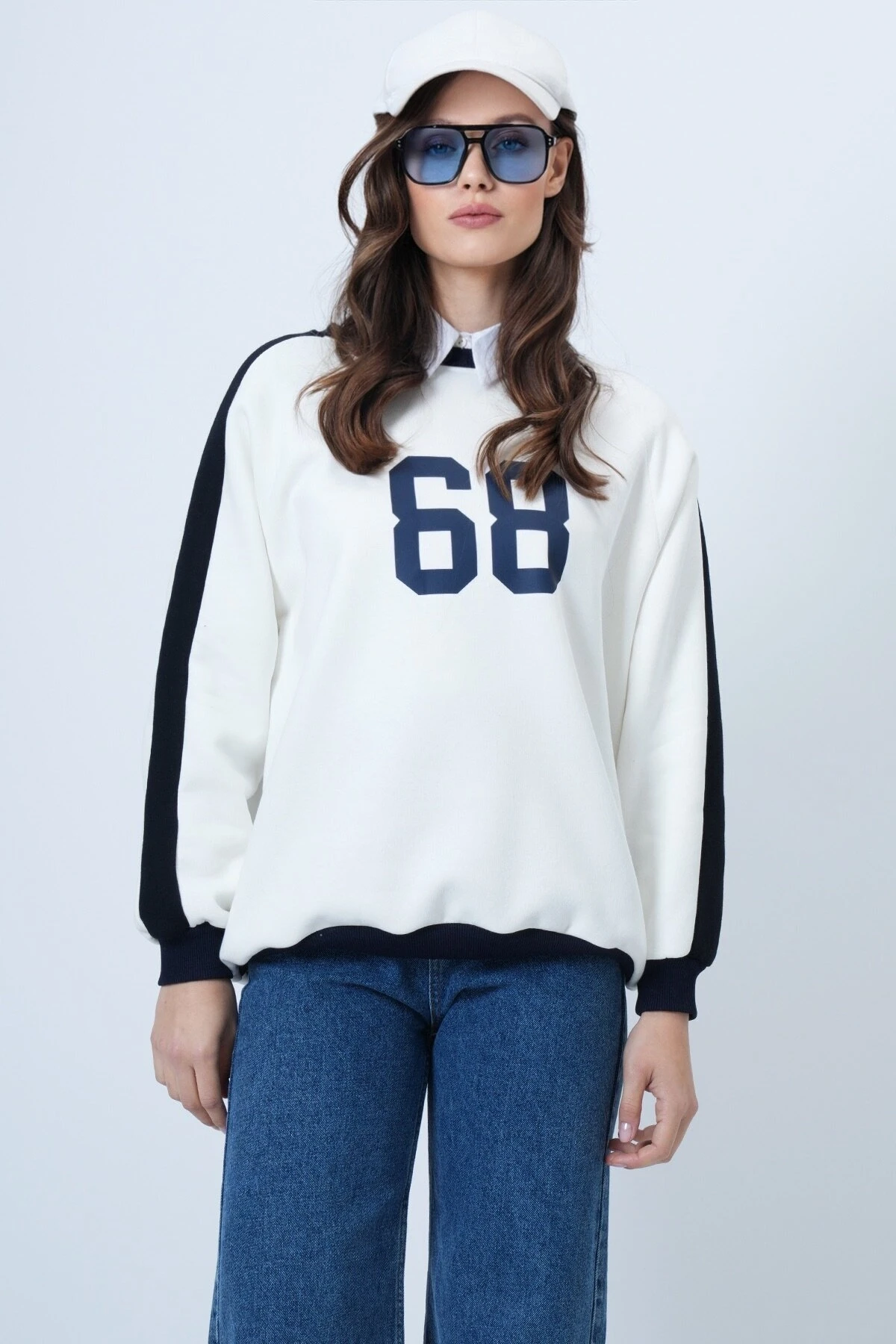 Bisiklet Yaka 3 İplik Oversize Baskılı Sweatshirt