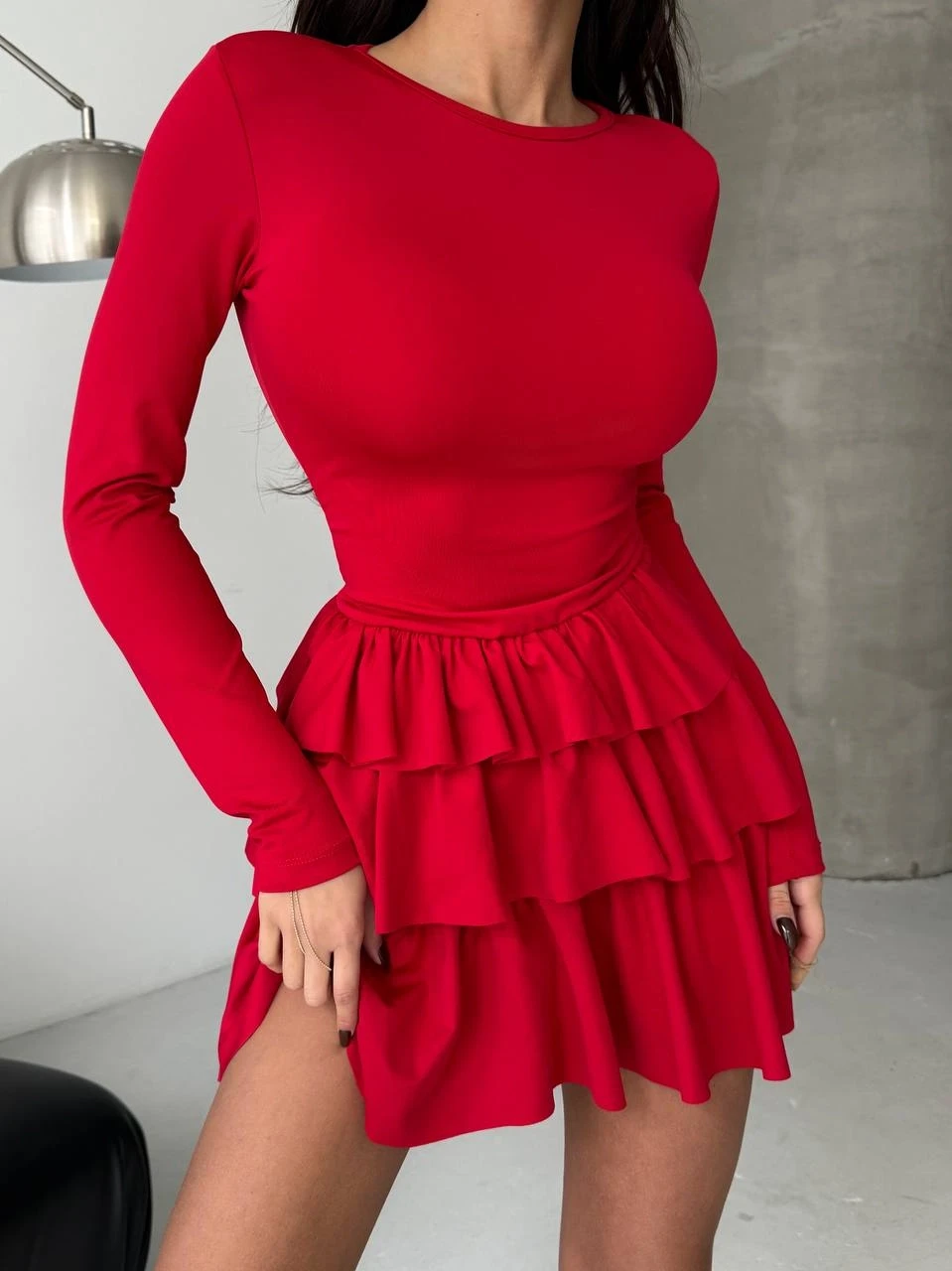 Bisiklet Yaka Dalgıç Kumaş Alt Zıbınlı Elbise