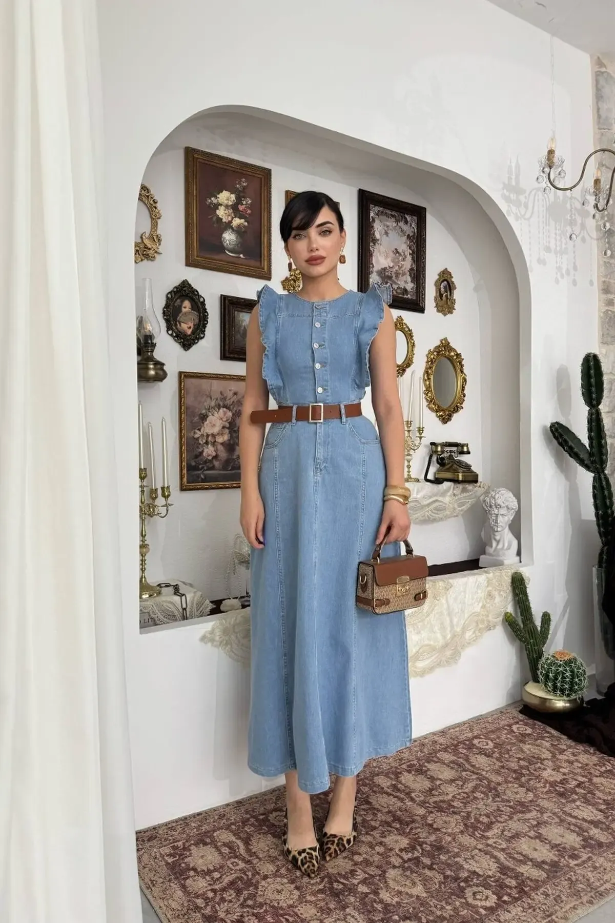 Cep Detaylı Denim Elbise