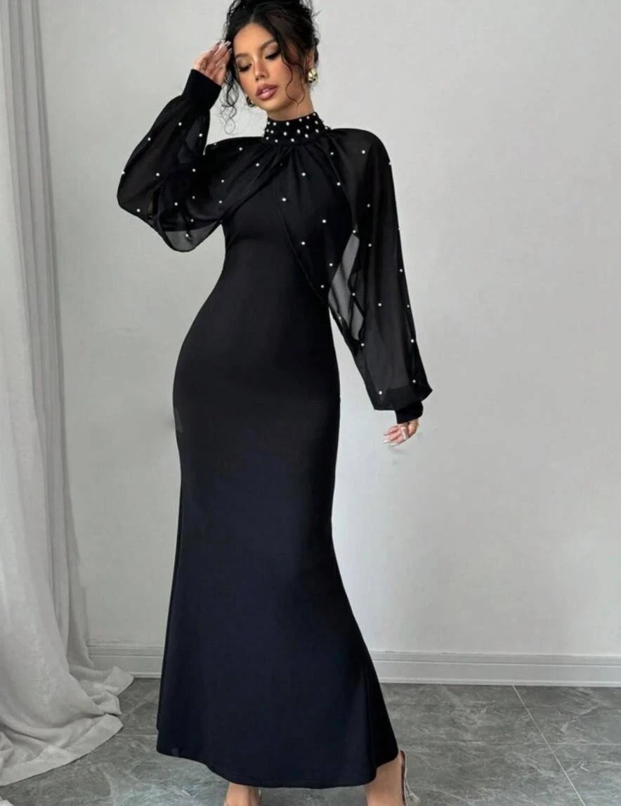 Dalgıç Kumaş Likralı İnci Çakımlı Bolerolu Elbise