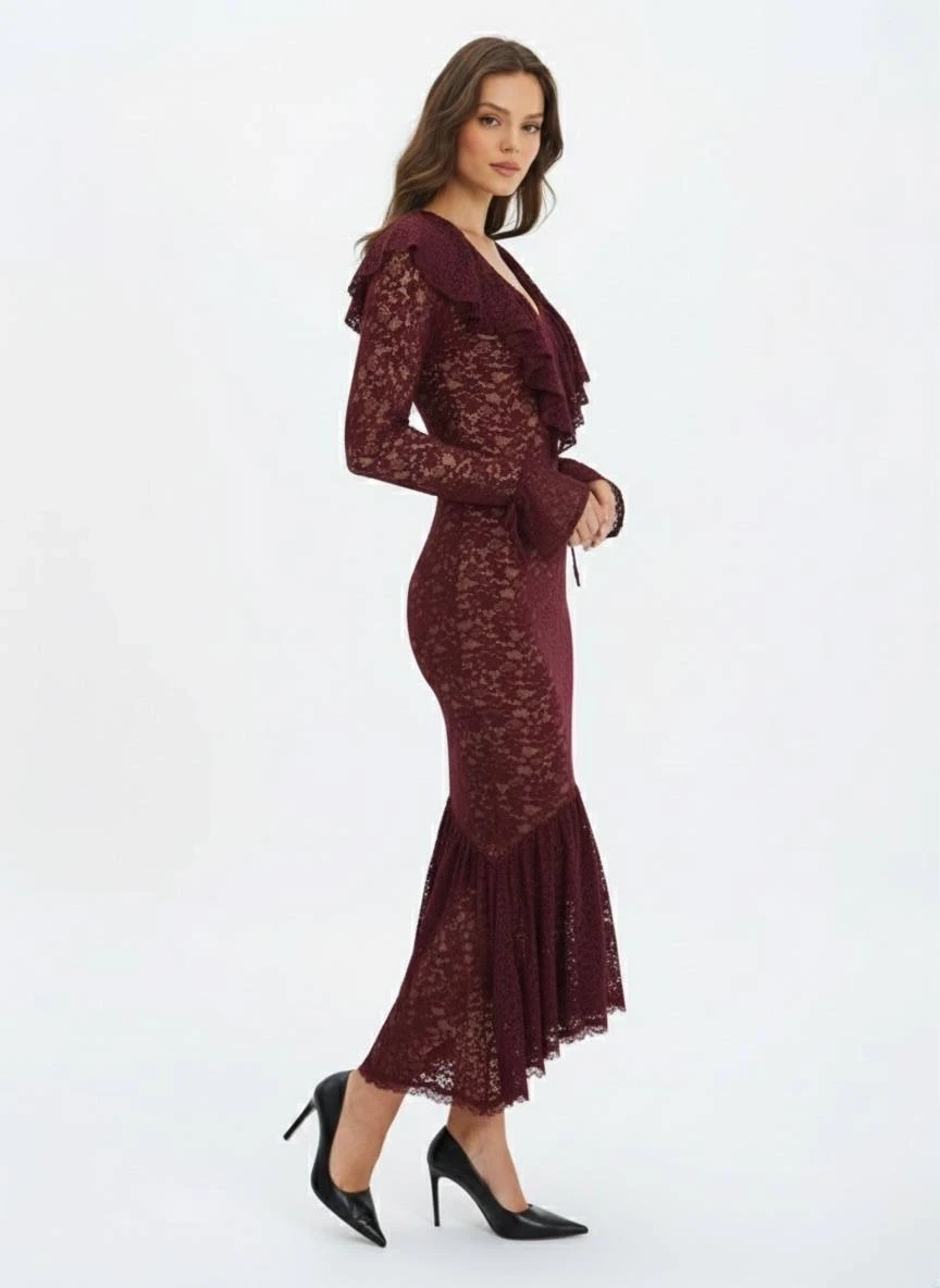 Dantel Kumaş Astarlı Maxi Boy Elbise