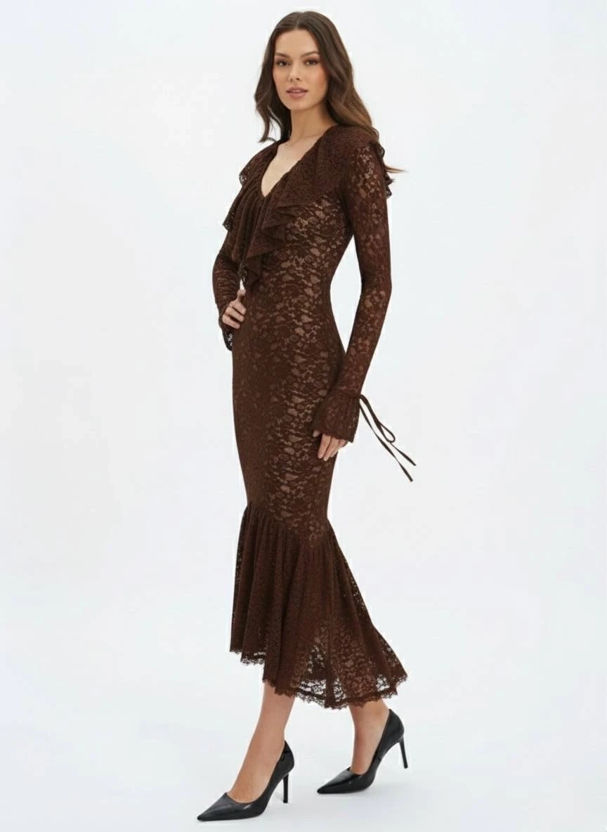 Dantel Kumaş Astarlı Maxi Boy Elbise