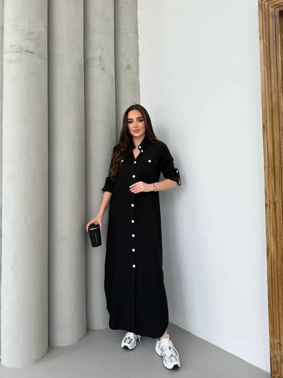 Denim Maxi Gömlek Elbise