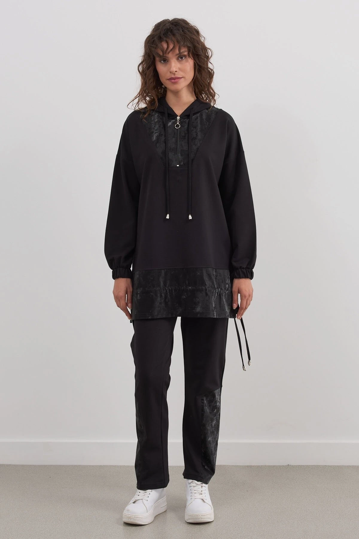 Deri Detaylı Fermuarlı İkili Takım