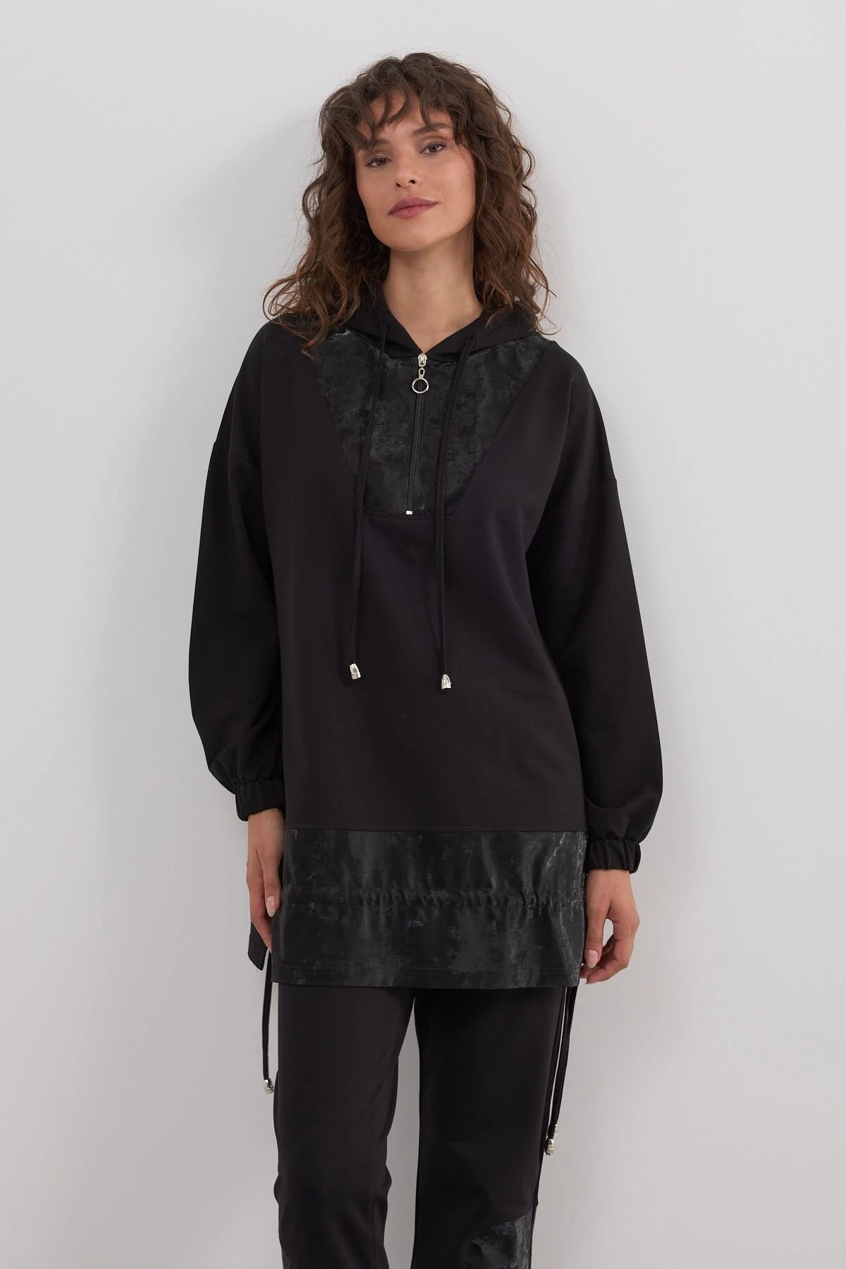 Deri Detaylı Fermuarlı İkili Takım