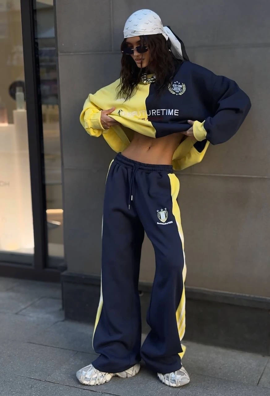 Dijital Baskılı Üç İplik Bloklu Sarı Takım