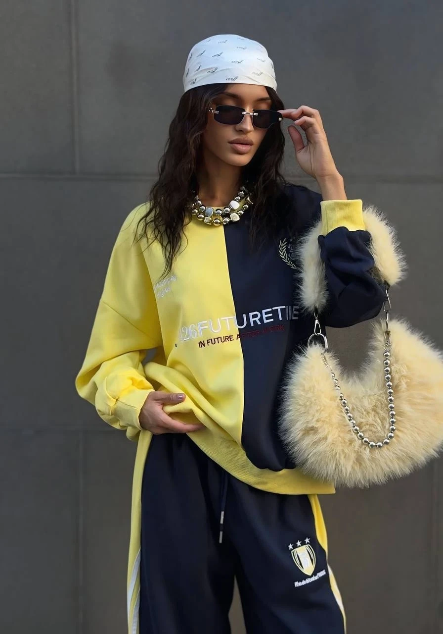 Dijital Baskılı Üç İplik Bloklu Sarı Takım