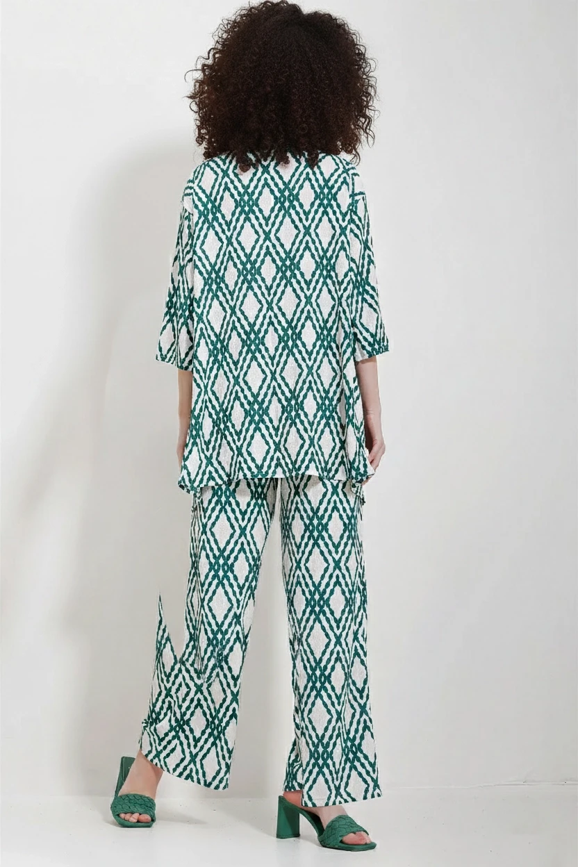 Etnik Desen Kimono Pantalon Takım