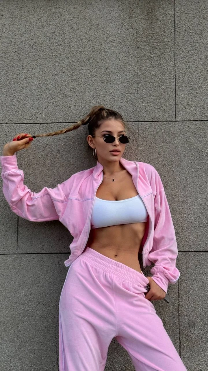 Fransız Kadife Eşofman Takım Pudra