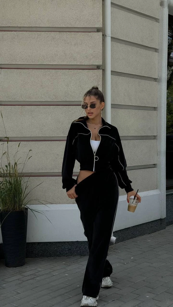 Fransız Kadife Eşofman Takım Siyah