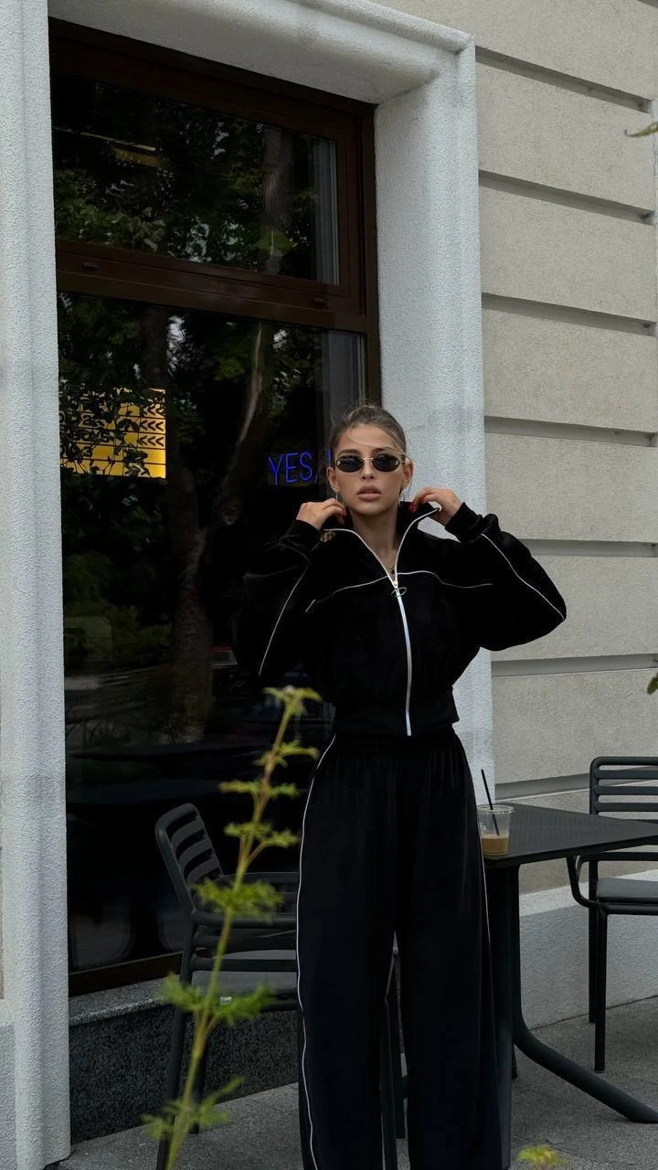 Fransız Kadife Eşofman Takım Siyah