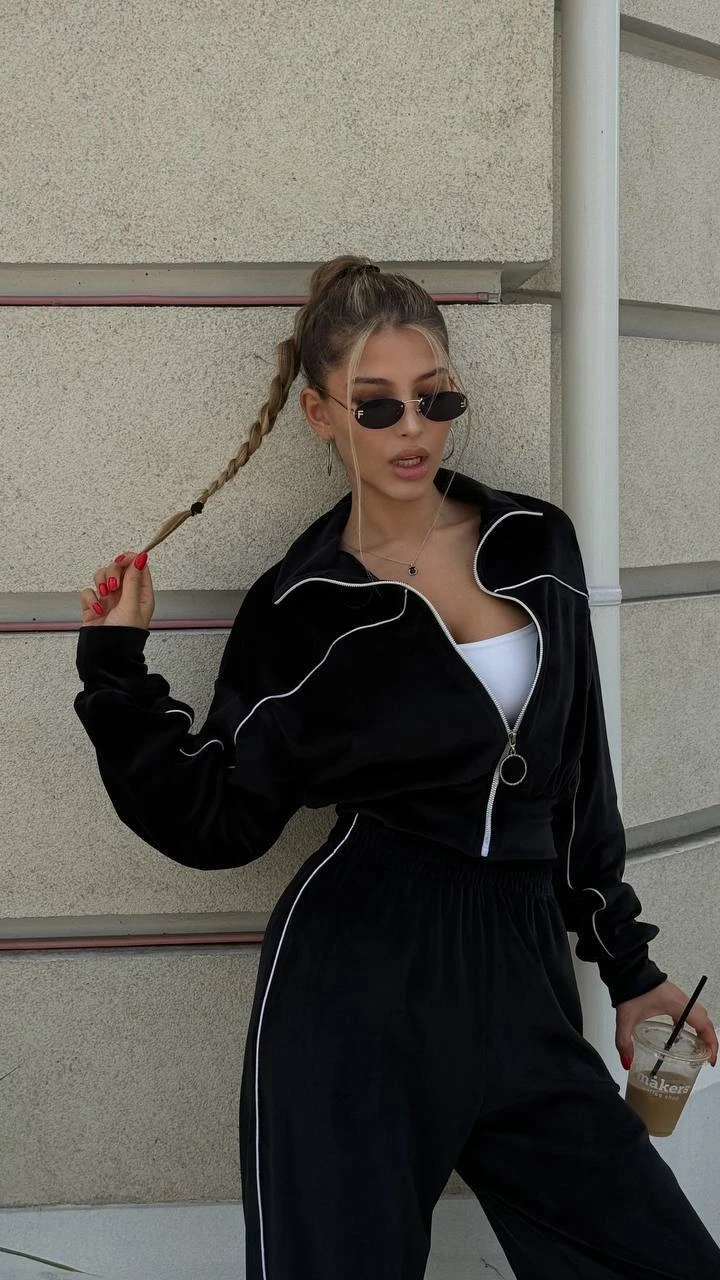 Fransız Kadife Eşofman Takım Siyah