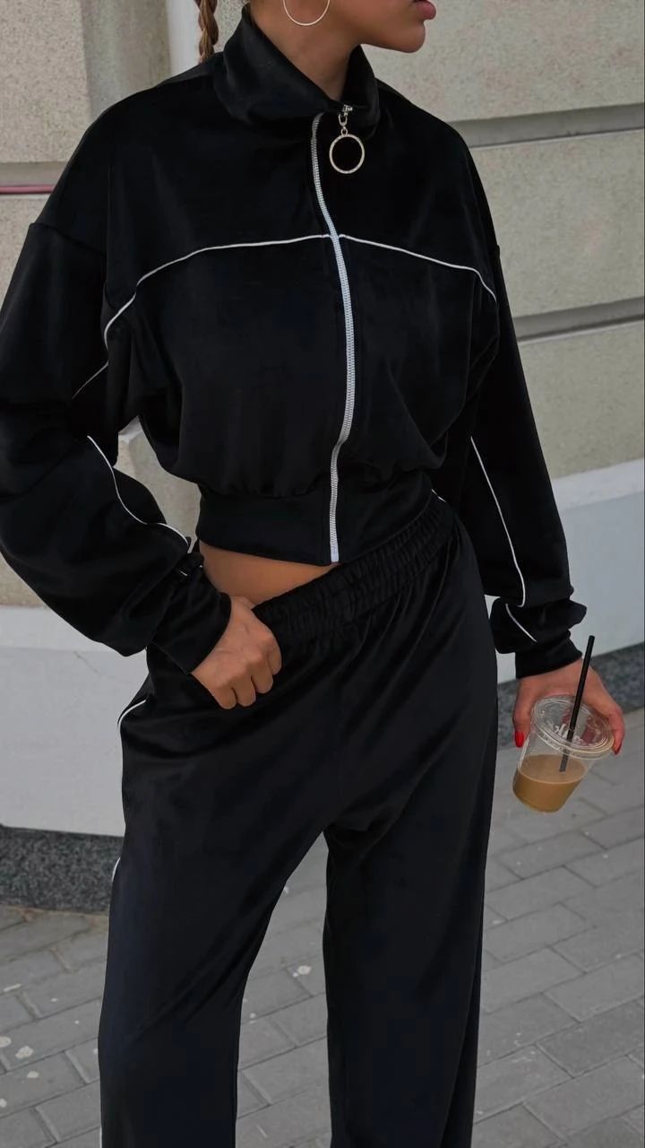 Fransız Kadife Eşofman Takım Siyah