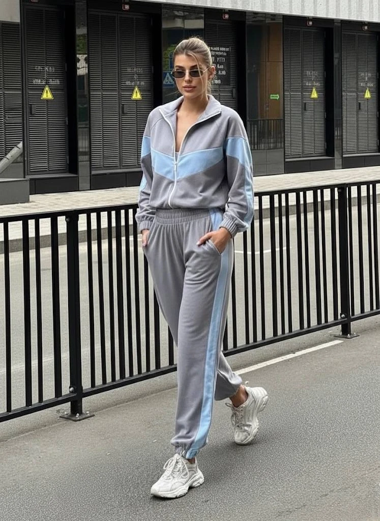 Fransız Kadife Kemik Fermuar Garnili Eşofman Takım