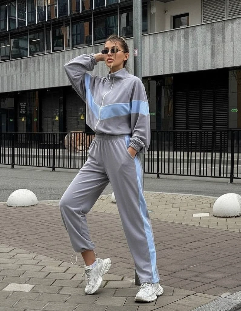 Fransız Kadife Kemik Fermuar Garnili Eşofman Takım