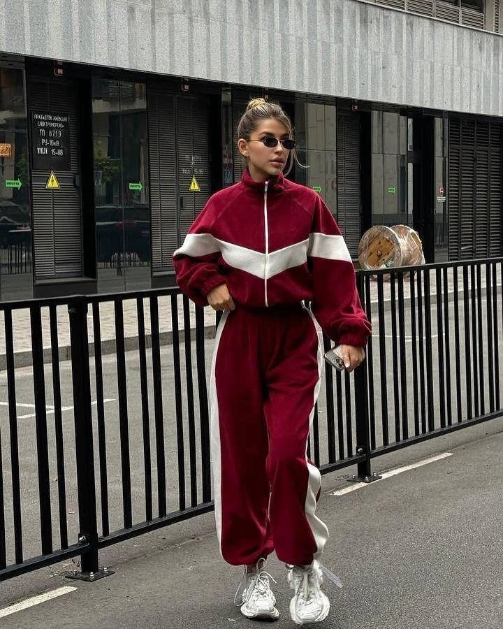 Fransız Kadife Kemik Fermuar Garnili Eşofman Takım