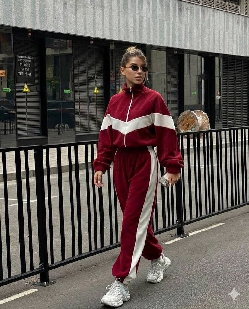 Fransız Kadife Kemik Fermuar Garnili Eşofman Takım