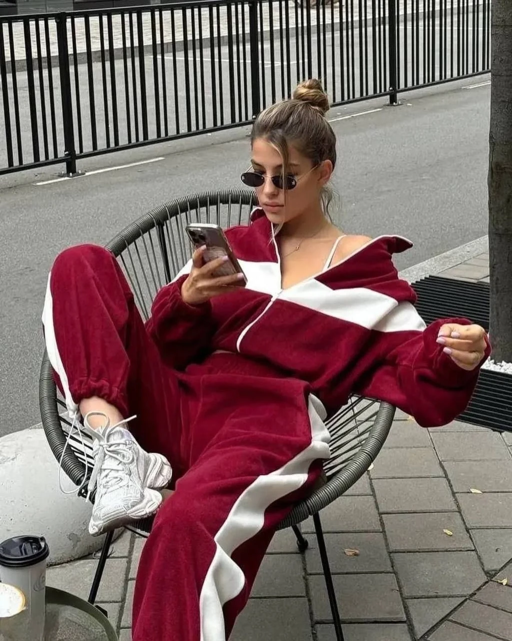 Fransız Kadife Kemik Fermuar Garnili Eşofman Takım