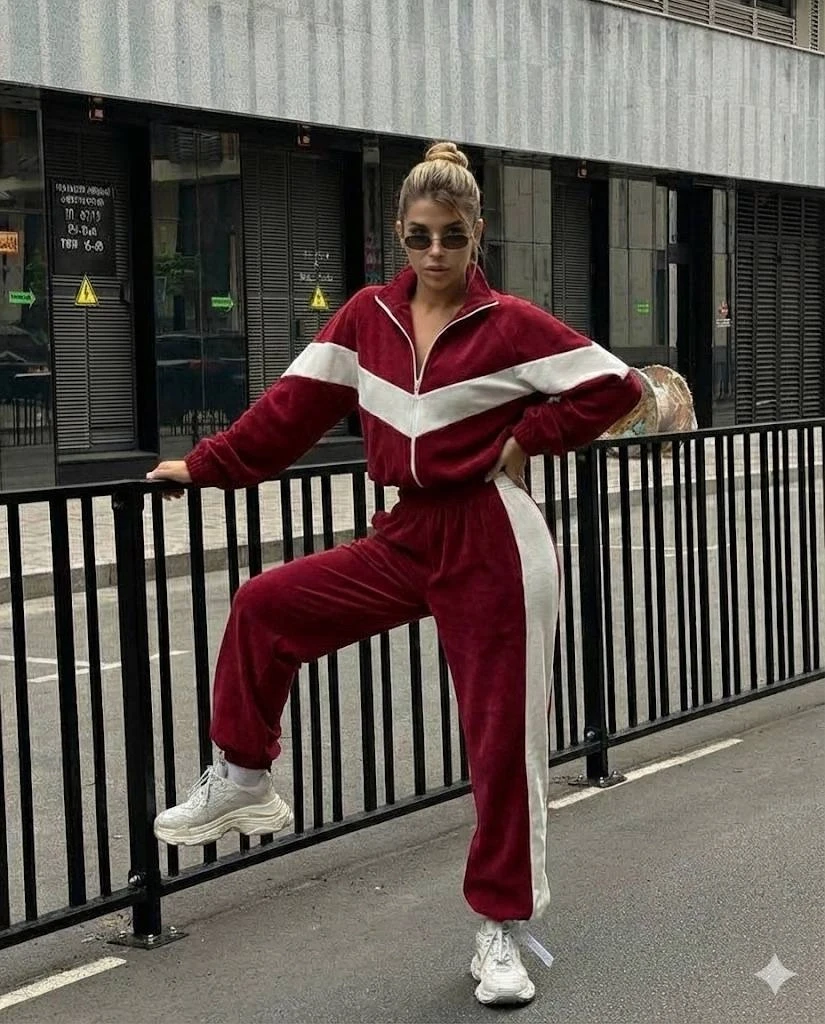 Fransız Kadife Kemik Fermuar Garnili Eşofman Takım