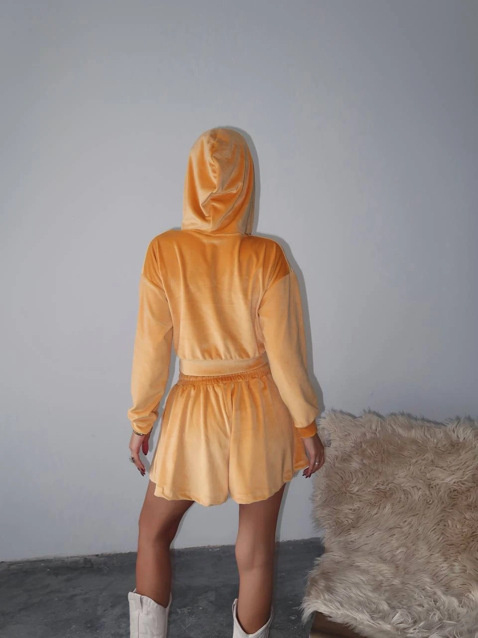 Fransız Kadife Şortlu Takım Turuncu