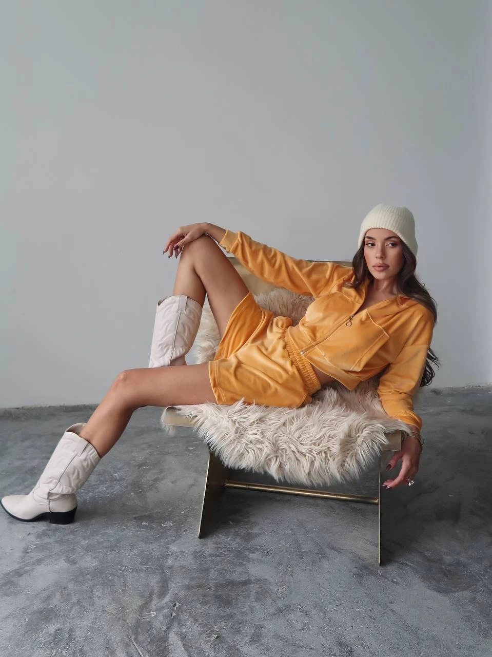 Fransız Kadife Şortlu Takım Turuncu