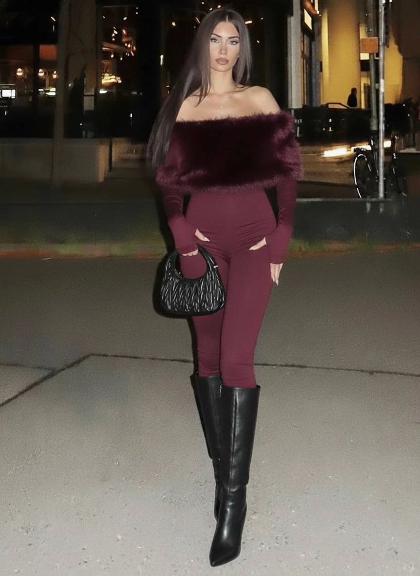 Full Likralı Modal Kumaş Kürk Detaylı Maxi Boy Tulum