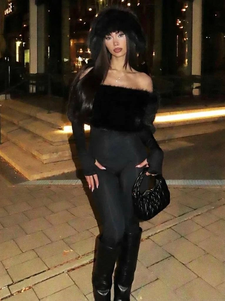 Full Likralı Modal Kumaş Kürk Detaylı Maxi Boy Tulum