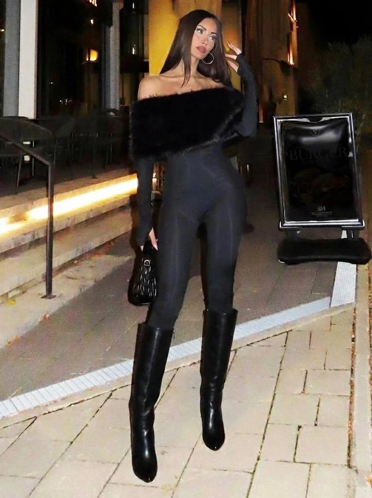 Full Likralı Modal Kumaş Kürk Detaylı Maxi Boy Tulum