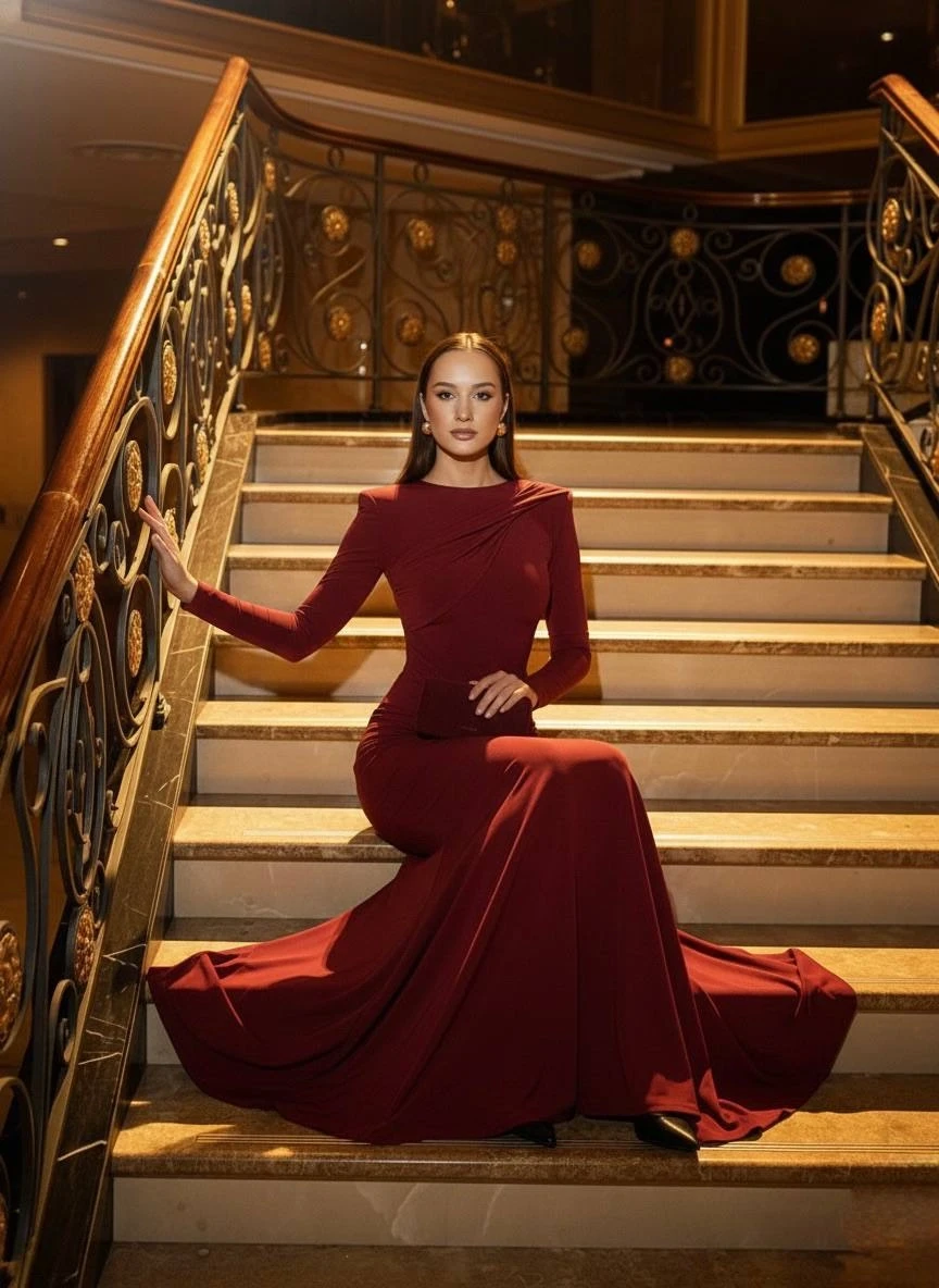 Full Likralı Modal Kumaş Sırt Dekolteli Maxi Elbise