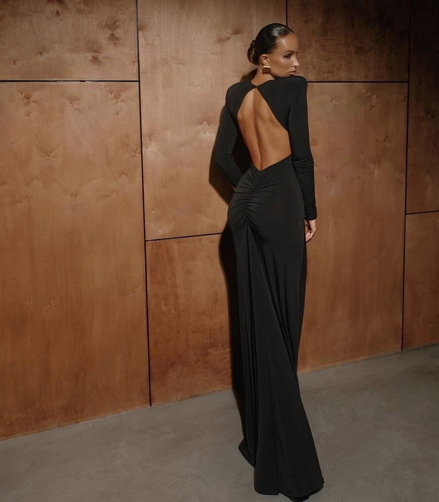 Full Likralı Modal Kumaş Sırt Dekolteli Maxi Elbise