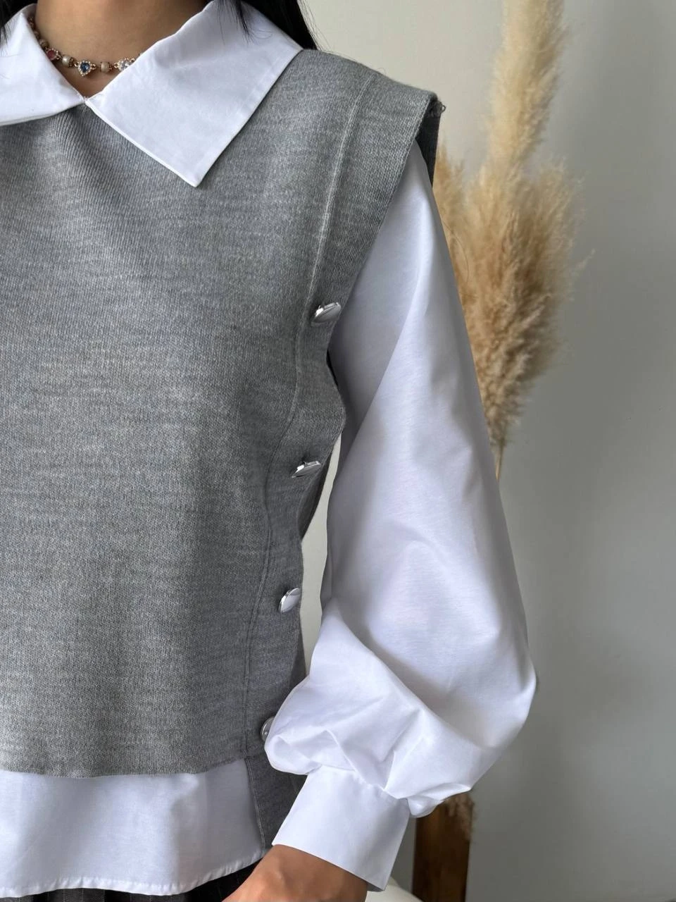 Gömlek Detay Triko Bluz