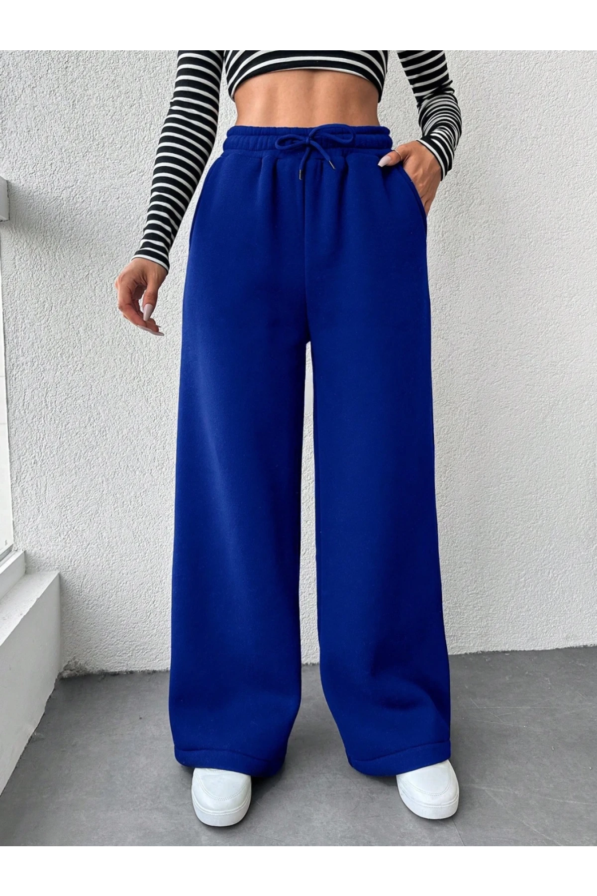 İki İplik Şardonlu Eşofman Altı Saks