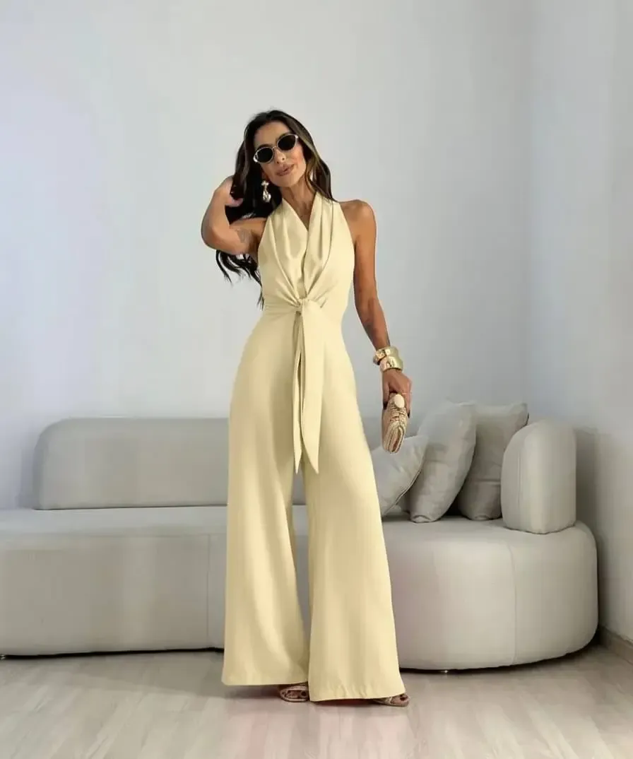 İthal Hürrem Kumaş Bağlama Detay Tulum Sarı