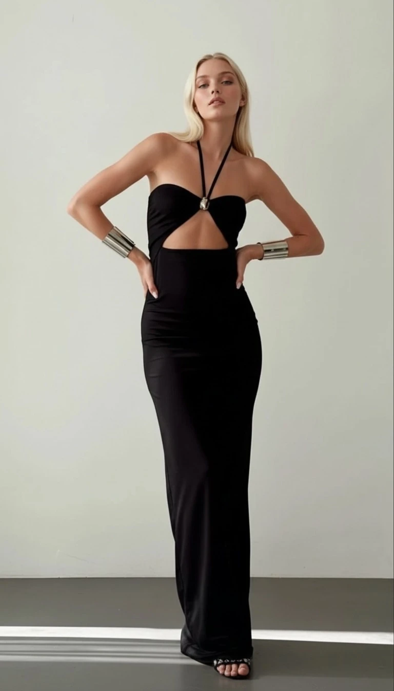 İthal Modal Kumaş Likralı Aksesuar Detay Elbise