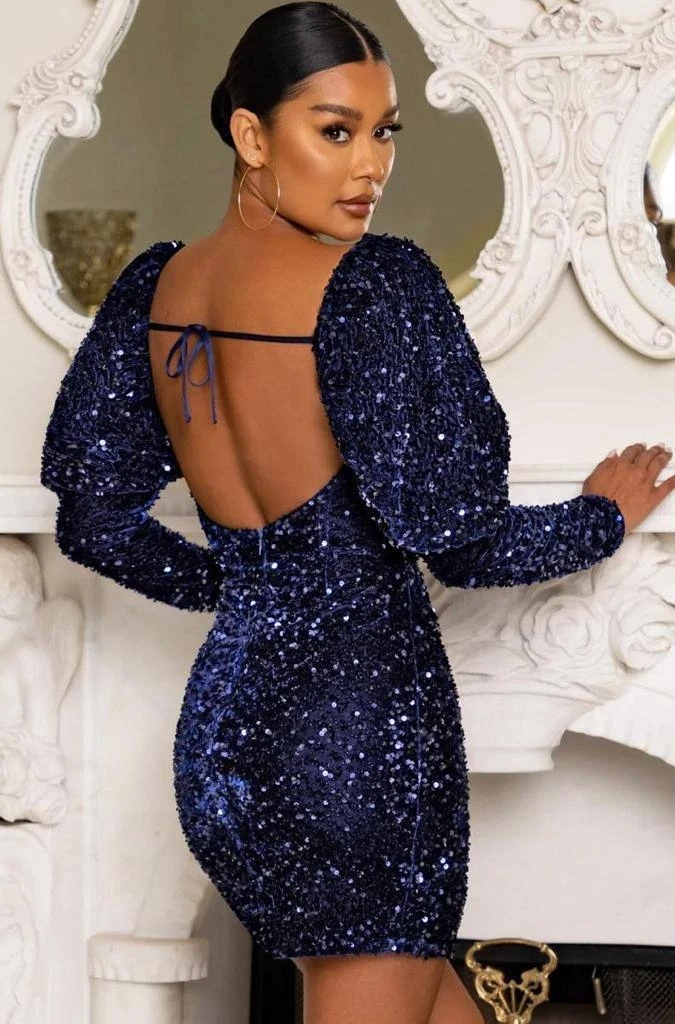 İthal Pulpayet İşlemeli Kadife Mini Elbise