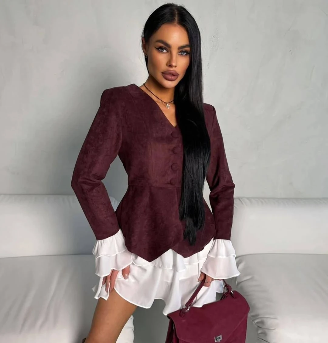 İthal Süet Kumaş Ceket ve Etek Takım